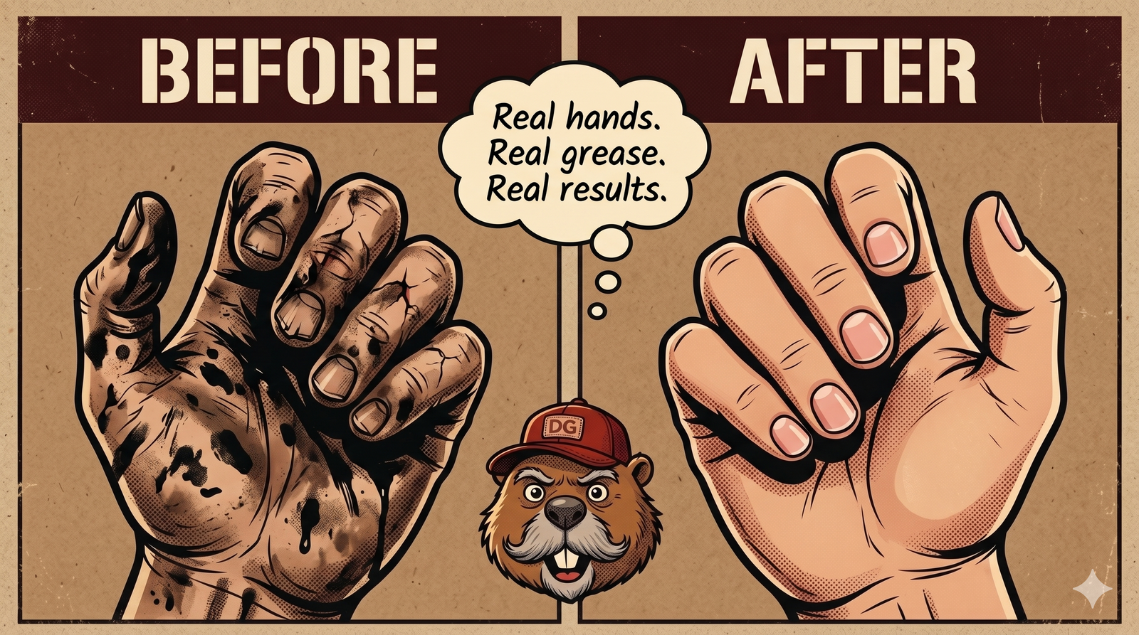 Before and after — real hands real grease real results